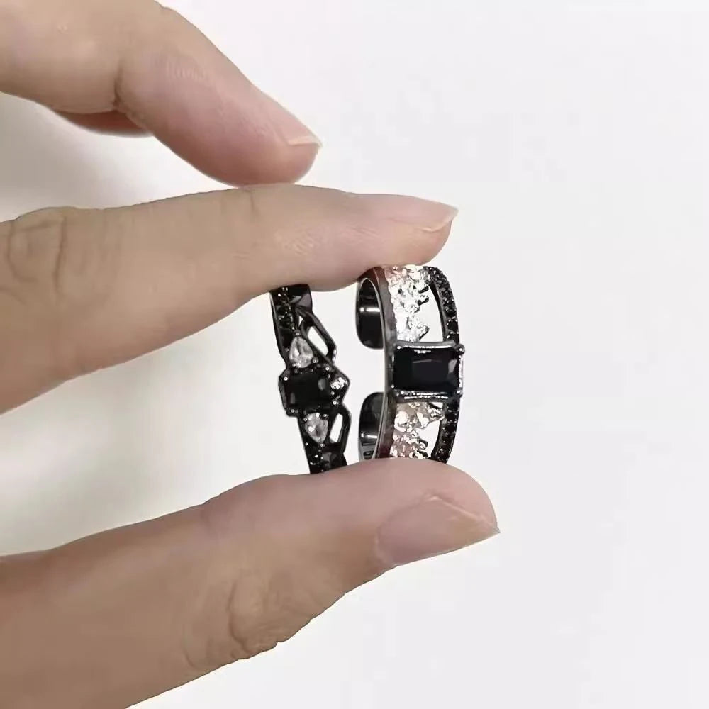 Game Love And Deepspace Sylus Rings Cosplay Black Gemstone Couple Ring Alloy Adjustable Jewelry Accessories Christmas Gift