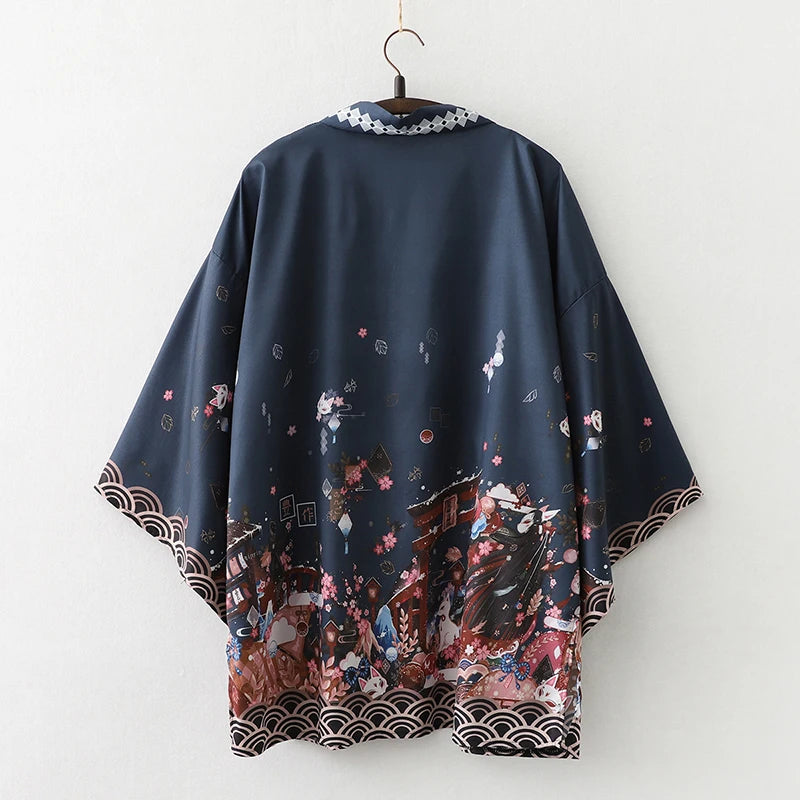 2023 New Summer Loose Red Black Japanese Samurai Streetwear Cardigan Women Men Harajuku Haori Kimono Cosplay Blouse Top Yukata