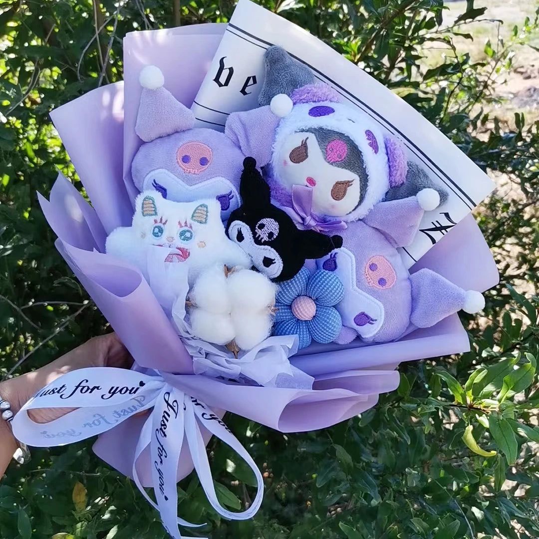 Christmas Gifts Sanrio Plush Flowers Bouquet Kuromi Plushie Soft Doll Animals Valentine's Day Birthday Wedding Party Gift
