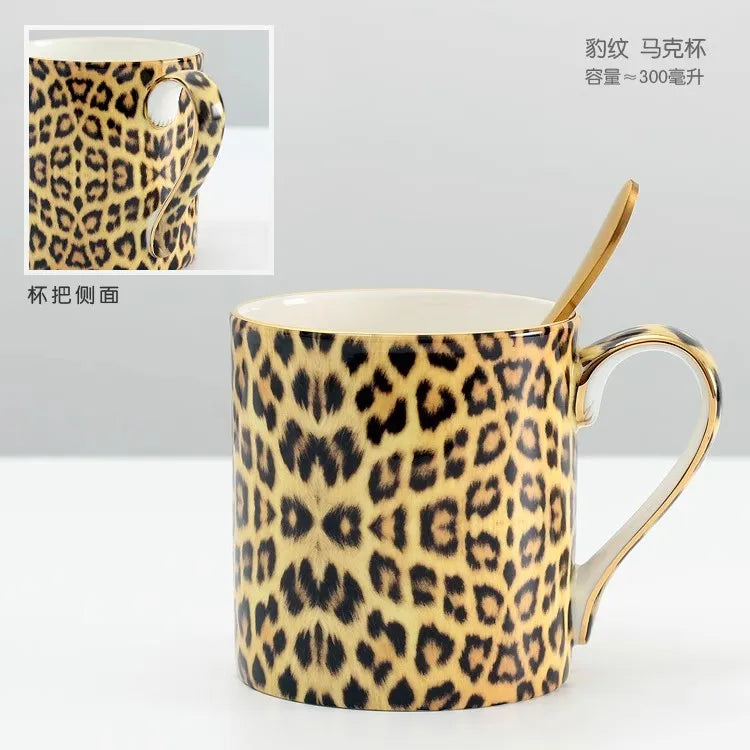 Bone Mug Tea China Leopard Coffee Cup British Print Tableware Porcelain Ceramic a Afternoon Beautiful Dinner Powder Thin Cereal