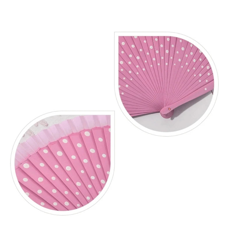 Flamenco Spanish Wood Folding Fan Dots Pattern Modern Classical Vintage Wood Hand Fan for Dance Perfornamnces Party