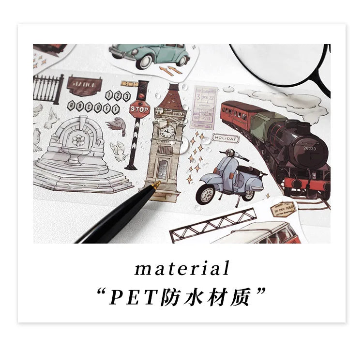 Travel Journey Memory Washi Masking Tape Coffee Shop City Street View Decorative Stickers Diy Label For Scrapbooking Diary Album