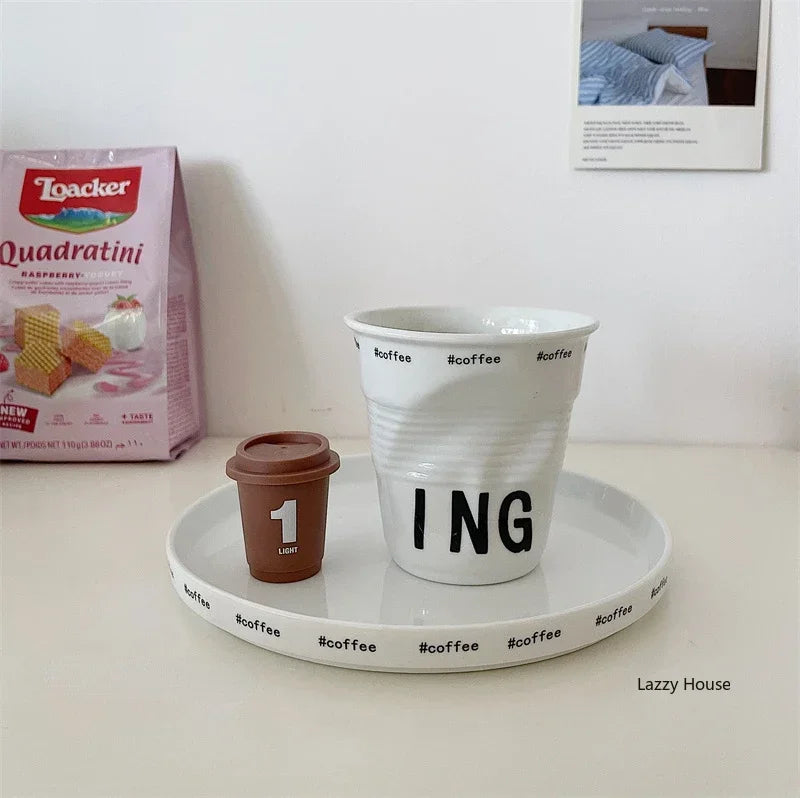 Ins Style Irregular Ceramic Mug Hand-pinch Coffee Cup Mugs Funny Glass Drinking Glasses Kawaii Cup Dessert Plate Mugs Coffee Cup
