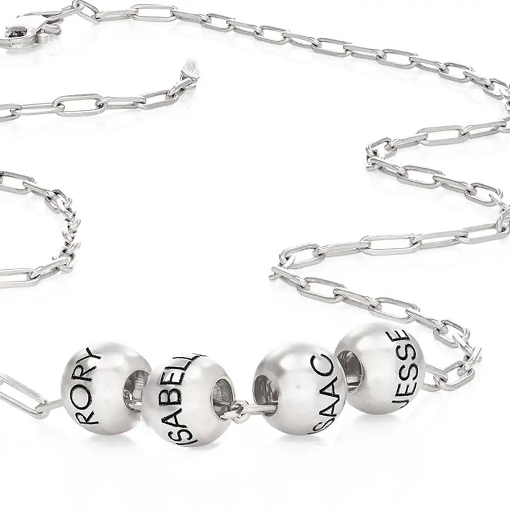 Custom Name Balance Bead Necklace in Stainless Steel Multiple Name Personalized Pendants Lucky Necklace Gift for Mom Paperclip