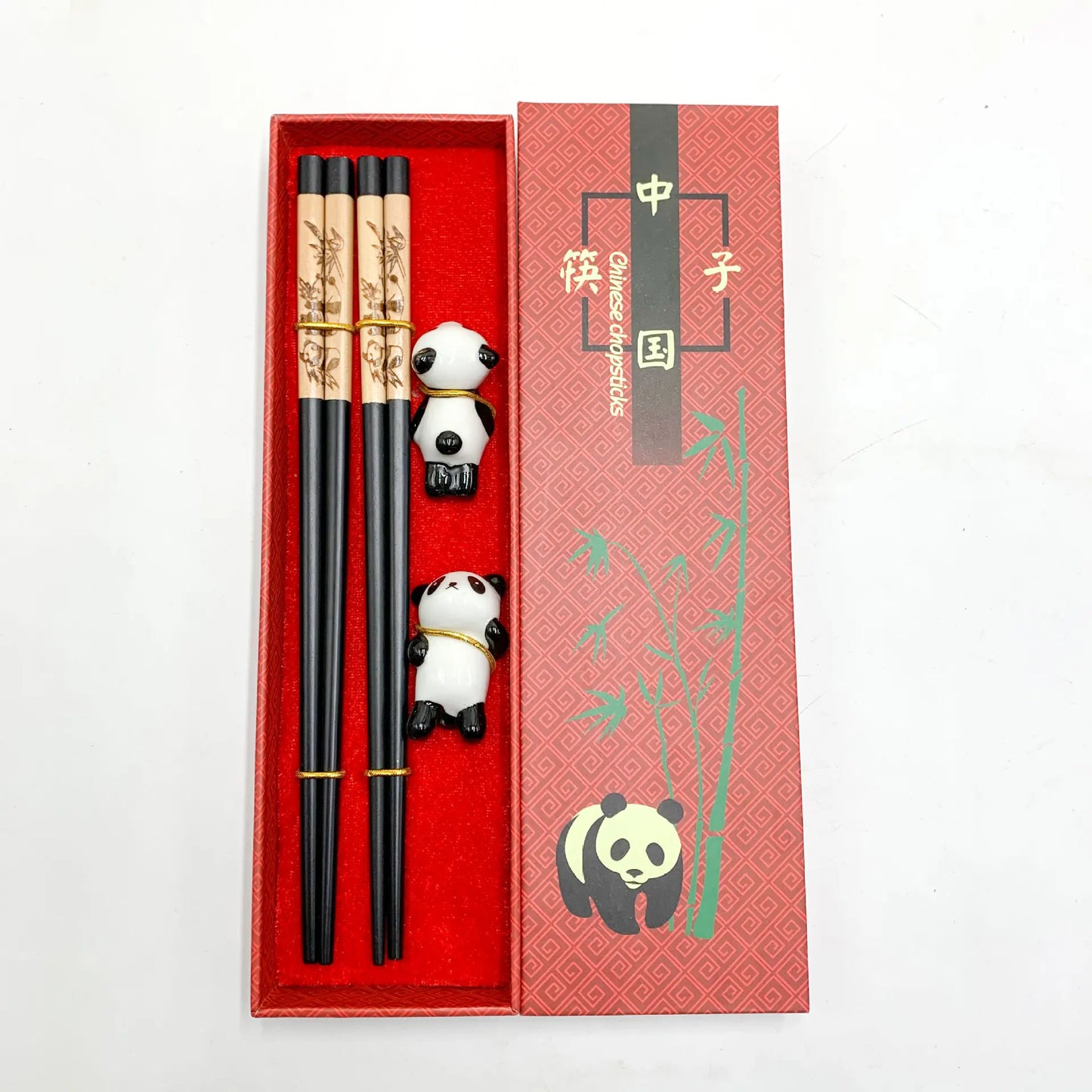 Chinese Panda Chopsticks Japanese Korean Sushi Solid Wood Chopsticks Wedding Gift Chop Sticks Hashi Two Pairs Chopsticks Set