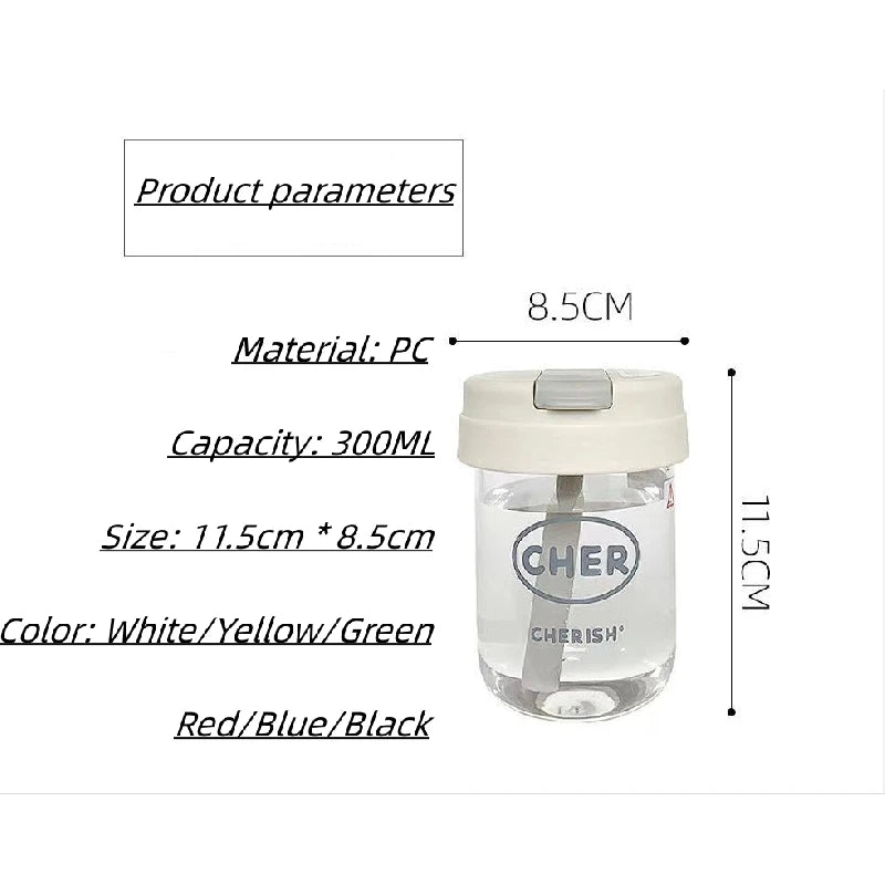 Eco-Friendly 300ml Straw Water Bottle for Kids: BPA-Free, Portable, School-Ready with Convenient Strap
