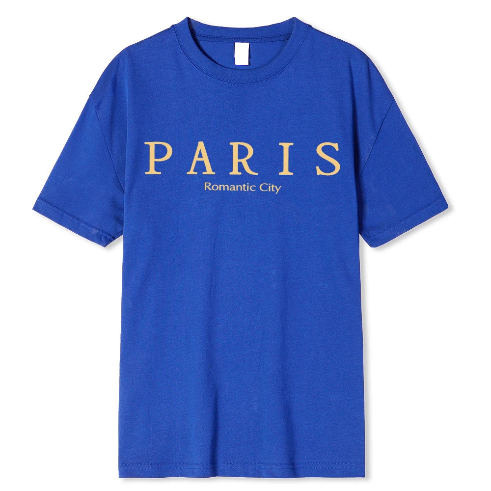 Paris Romantic City Letter Graphic Print Tees Men T-Shirt Summer Loose Clothing Loose Cotton Oversize Tshirt Street Soft Tops
