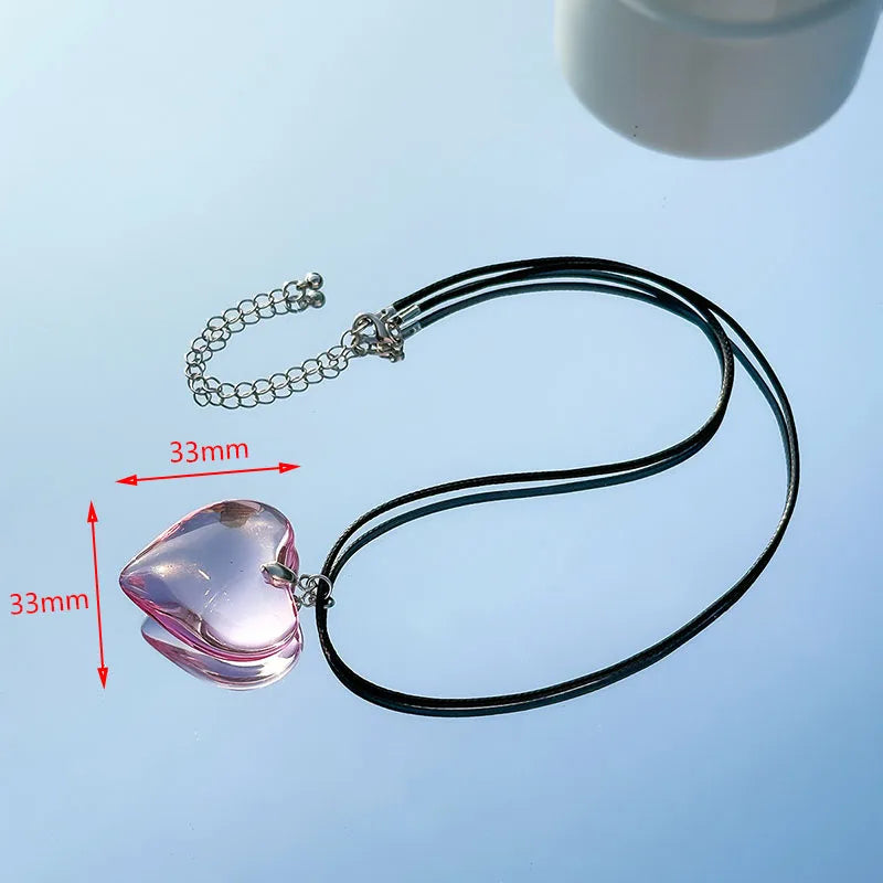 Y2k Love Heart Necklace for Women Fashion Hip Hop Red Hearts Pink Pendants Necklaces Rope Chain Girls Rave Gift Gothic Jewelry