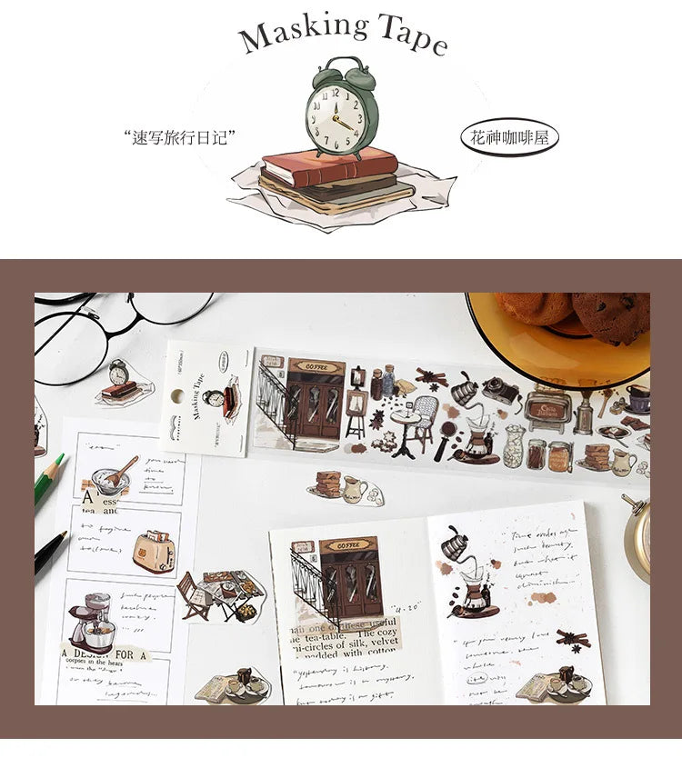 Travel Journey Memory Washi Masking Tape Coffee Shop City Street View Decorative Stickers Diy Label For Scrapbooking Diary Album
