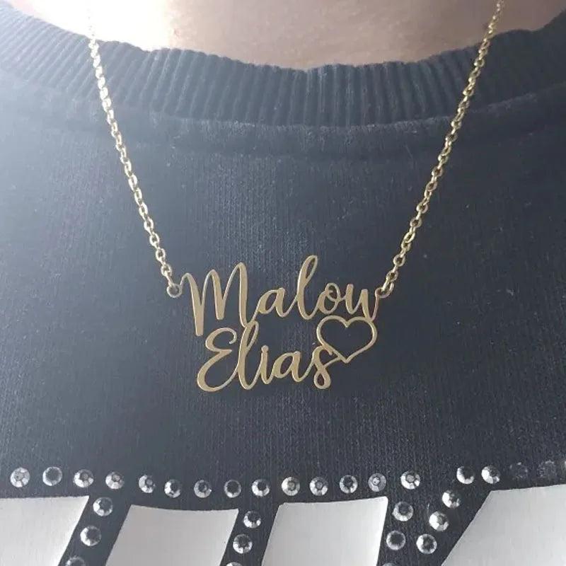 Custom Two Names Necklace with Heart Stainless Steel Couple Choker Personalized Jewelry Mother's Day Gift Women's Necklace Gift