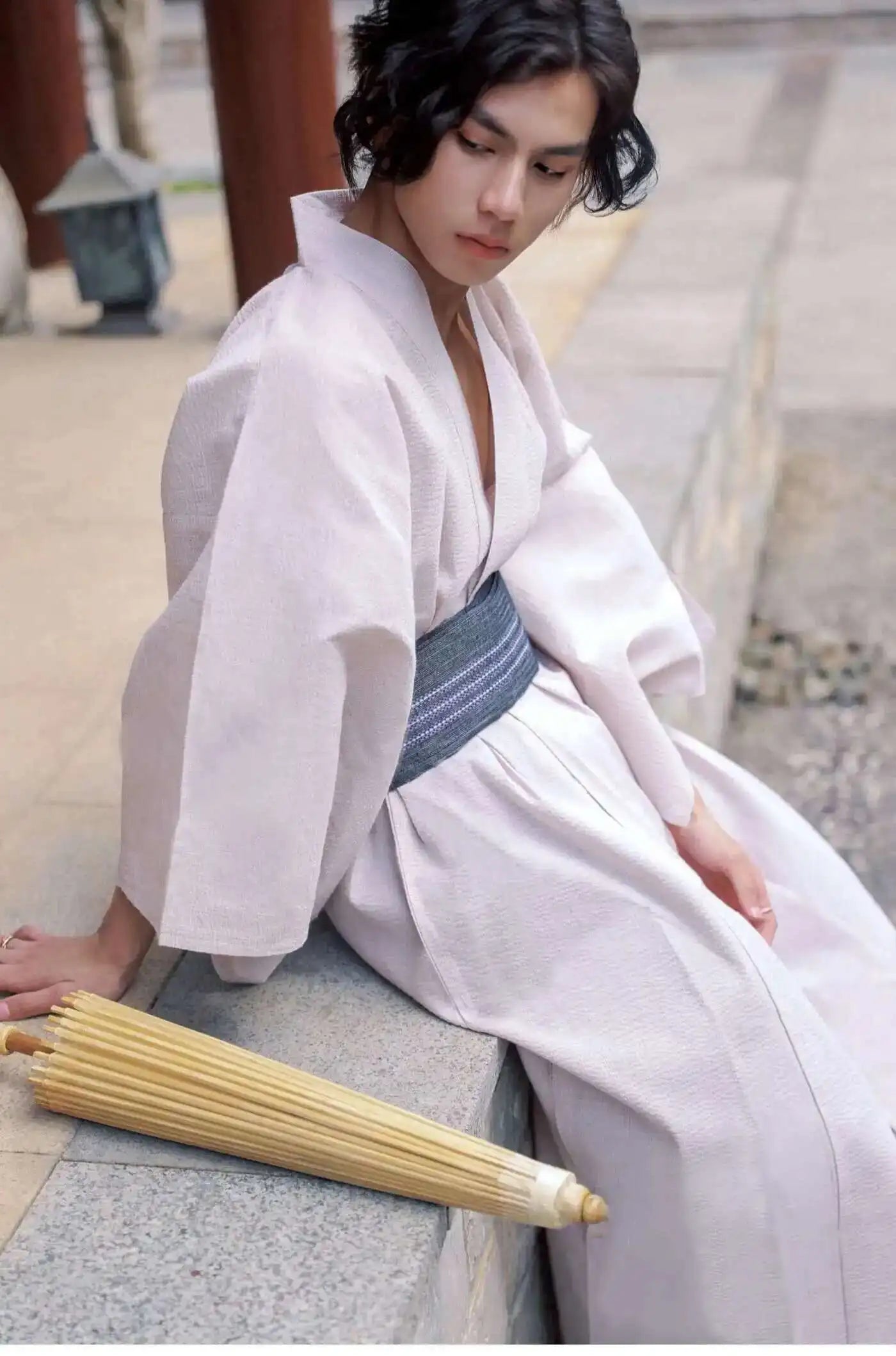 Traditional Japanese KIMONO Fashion YUKATA Summer Men Long Robes With Belt 95% Cotton Pajamas Set Male Sleepwear Bathrobe