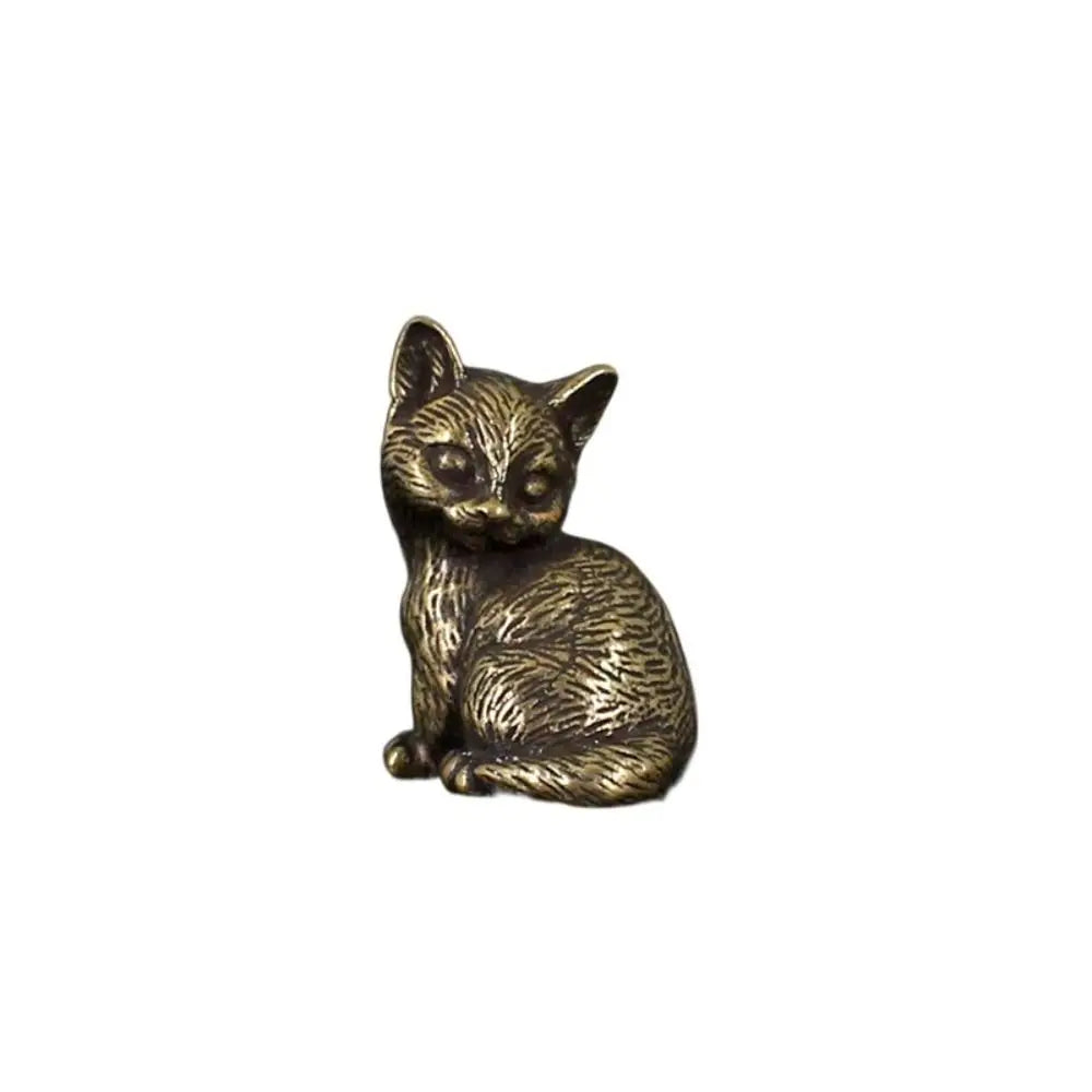 Crafts Brass Small Cat Metal Statue Cute Creative Tea Pet Simulated Exquisite Model Sculpture Toy
