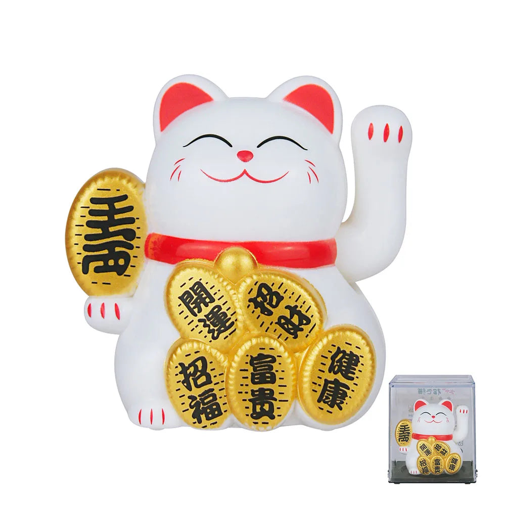 2inch Solar Powered Maneki Neko Lucky Cat For Home Office Car Decoration Birthday Gift Welcoming Waving Hand Beckoning Fortune