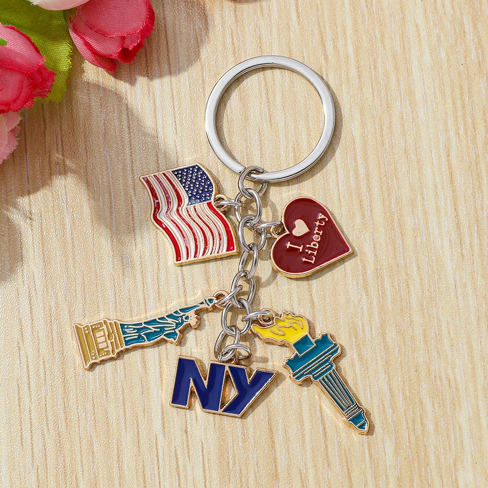 Statue of Liberty Decorations Independence Day Keychain Bag Pendant Heart Decorative Keying Backpack Liberty Pendant Accessories