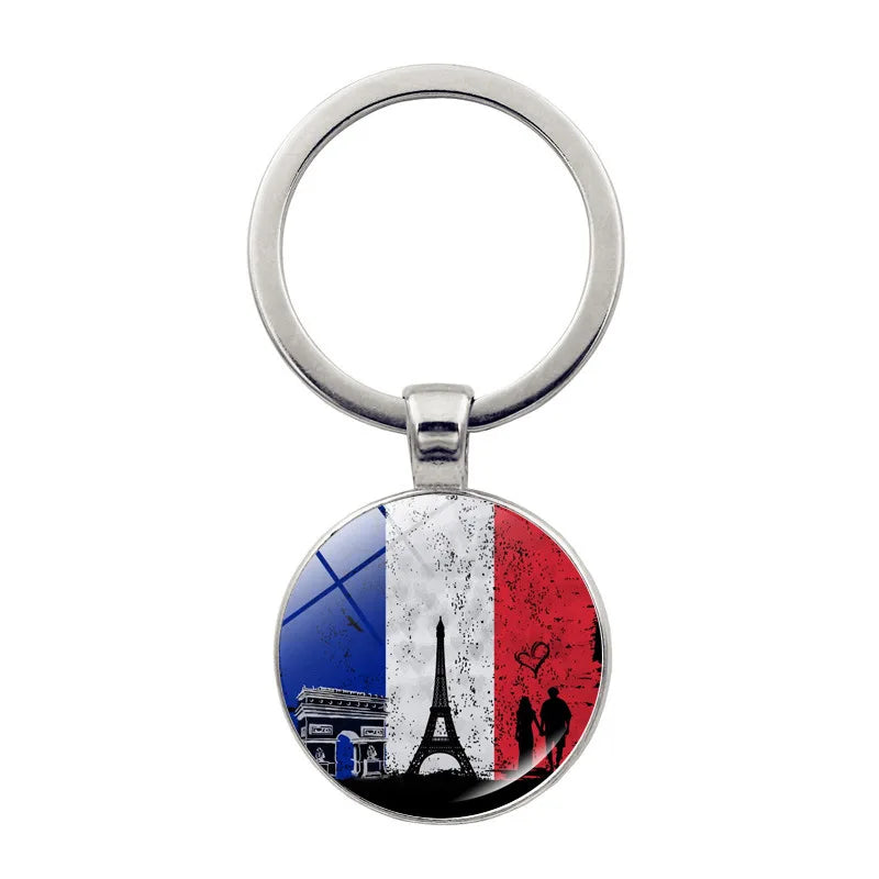 Paris Souvenirs Gifts Keychain France 2024 Eiffel Tower Triumphal Arch National Flag Glass Pendant Universal Car Bag Keyring