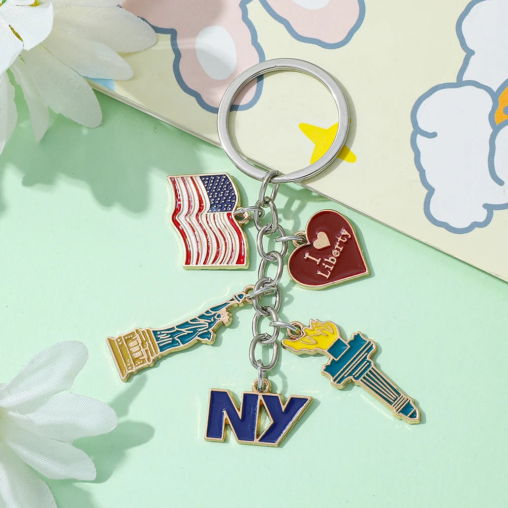 Statue of Liberty Decorations Independence Day Keychain Bag Pendant Heart Decorative Keying Backpack Liberty Pendant Accessories
