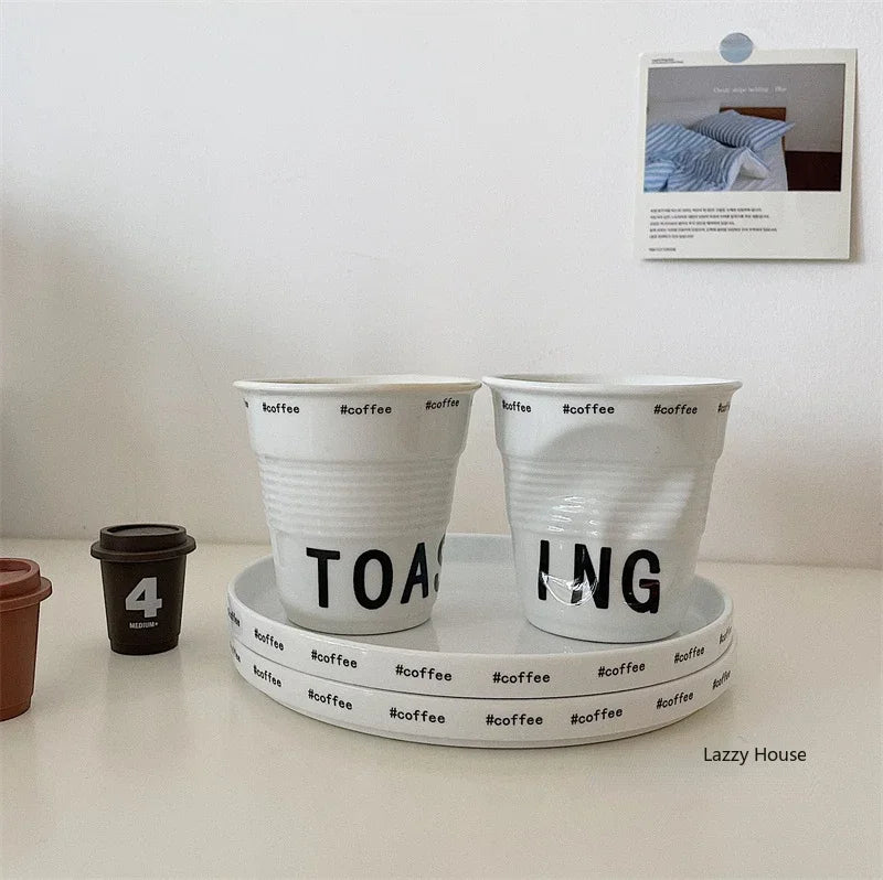 Ins Style Irregular Ceramic Mug Hand-pinch Coffee Cup Mugs Funny Glass Drinking Glasses Kawaii Cup Dessert Plate Mugs Coffee Cup