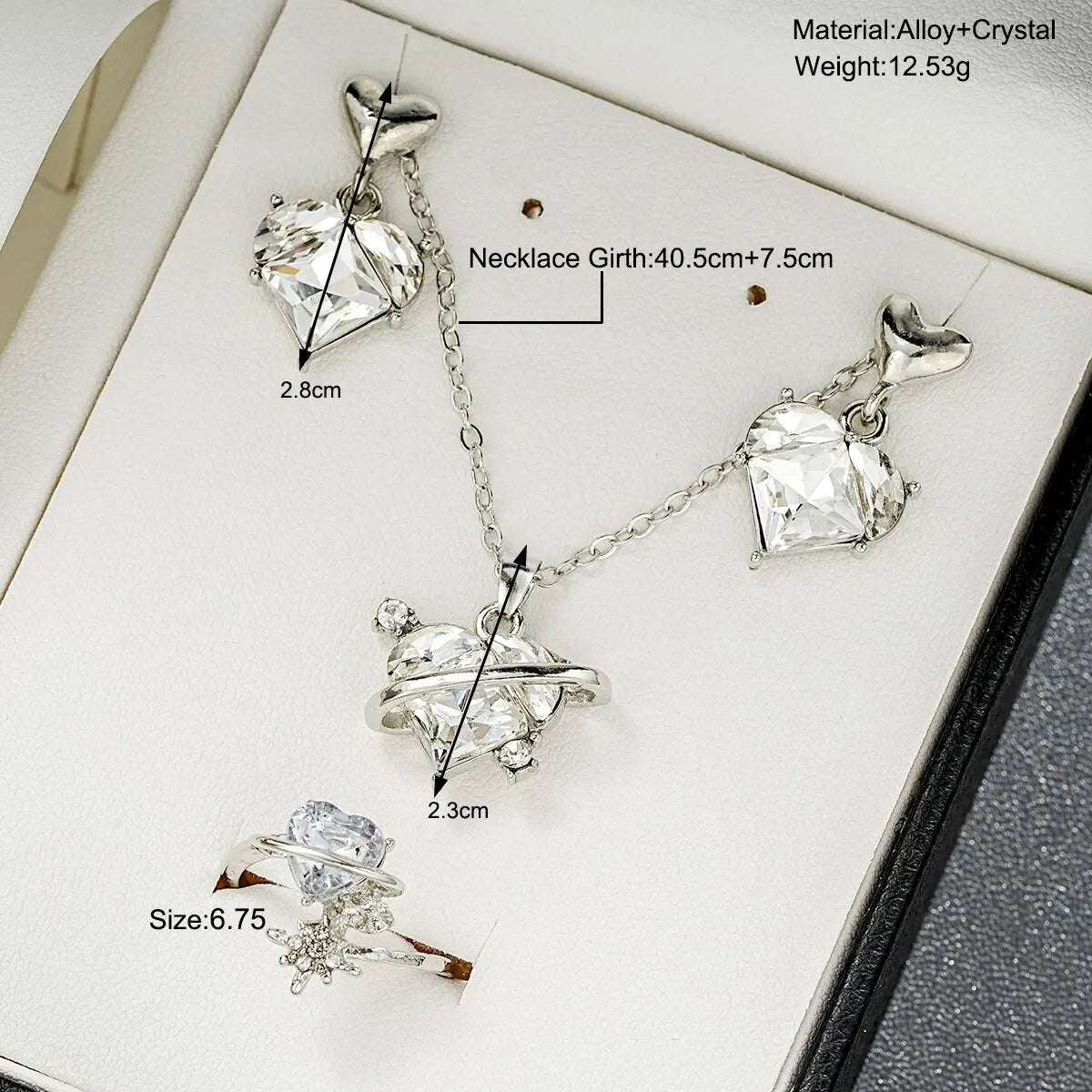 4 Pieces Love Pink Diamond Sweet Earrings Necklaces And Rings Jewelry Set Lightweight And Versatile For Women Mother's Day Gifts
