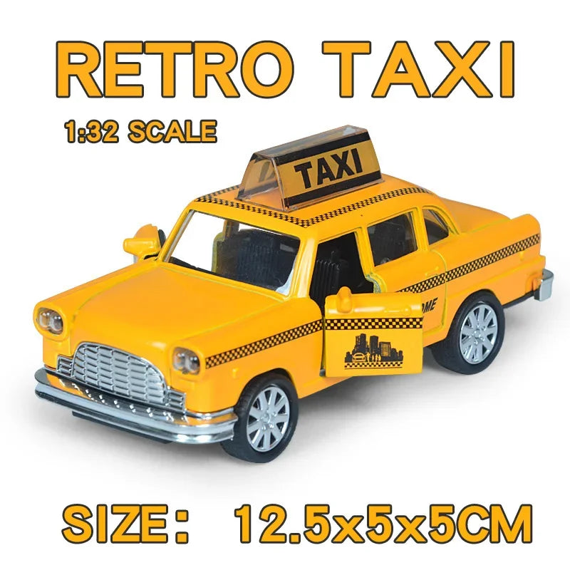 1/32 Retro Taxi Model Alloy Car Toy Miniature Car Collection Diecast Sound Light Kids Toys Children's Day Gift