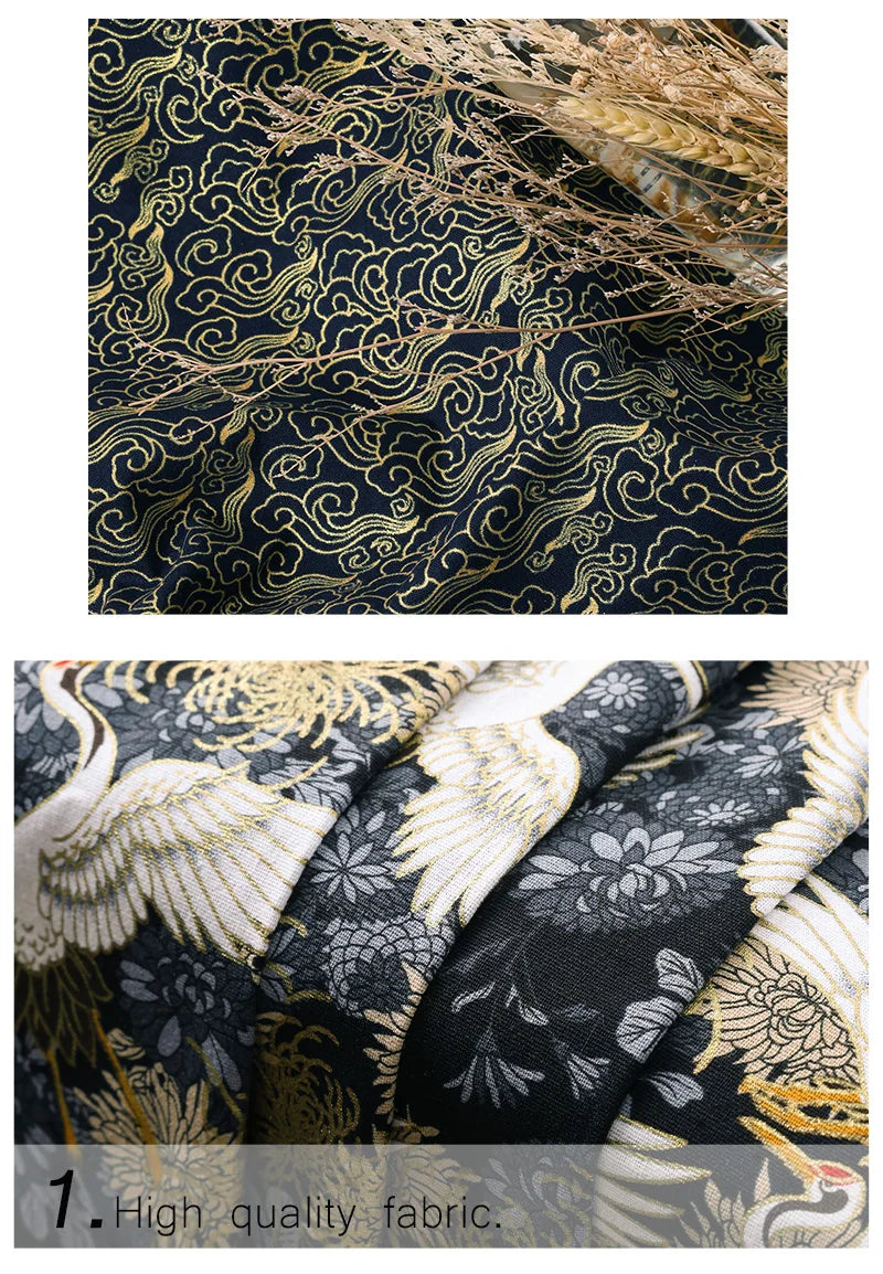 0.5/1/2 Yard 100% Cotton Fabric Traditional Japanese Kimono Style Print DIY Handmade Making Cheongsam, Hanfu, Holiday Decoration
