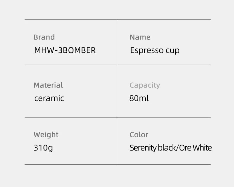 MHW-3BOMBER Espresso Mug 80ml Ceramic Coffee Cup and Saucer Professional Home Barista Latte Art Mug Exquisite Kitchen Accessorie