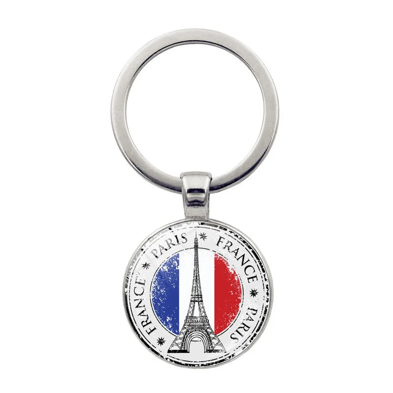 Paris Souvenirs Gifts Keychain France 2024 Eiffel Tower Triumphal Arch National Flag Glass Pendant Universal Car Bag Keyring