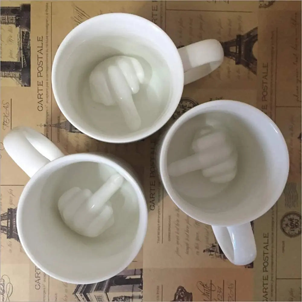 Middle Finger Cup Ceramic Mug Personalized Middle White Funny Coffee Milk Water Tea Cup with Handle for Party April Fool's Day