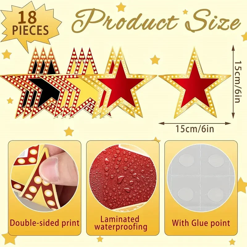18Pc Hollywood Cinema Festival Theme Postcard Greeting Card Star Gift Invitations Card for Movie Night Birthday Party Decoration
