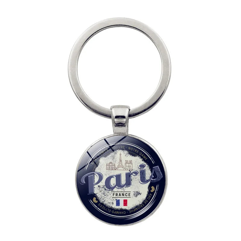Paris Souvenirs Gifts Keychain France 2024 Eiffel Tower Triumphal Arch National Flag Glass Pendant Universal Car Bag Keyring