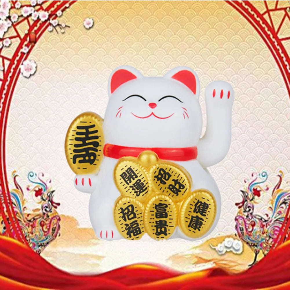 2inch Solar Powered Maneki Neko Lucky Cat For Home Office Car Decoration Birthday Gift Welcoming Waving Hand Beckoning Fortune
