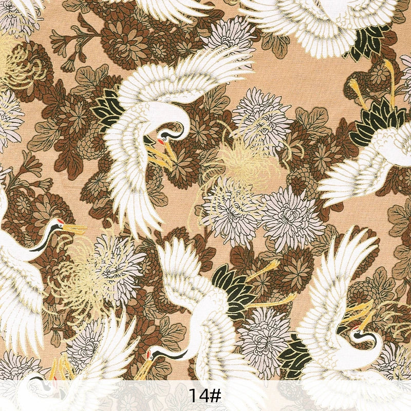 0.5/1/2 Yard 100% Cotton Fabric Traditional Japanese Kimono Style Print DIY Handmade Making Cheongsam, Hanfu, Holiday Decoration
