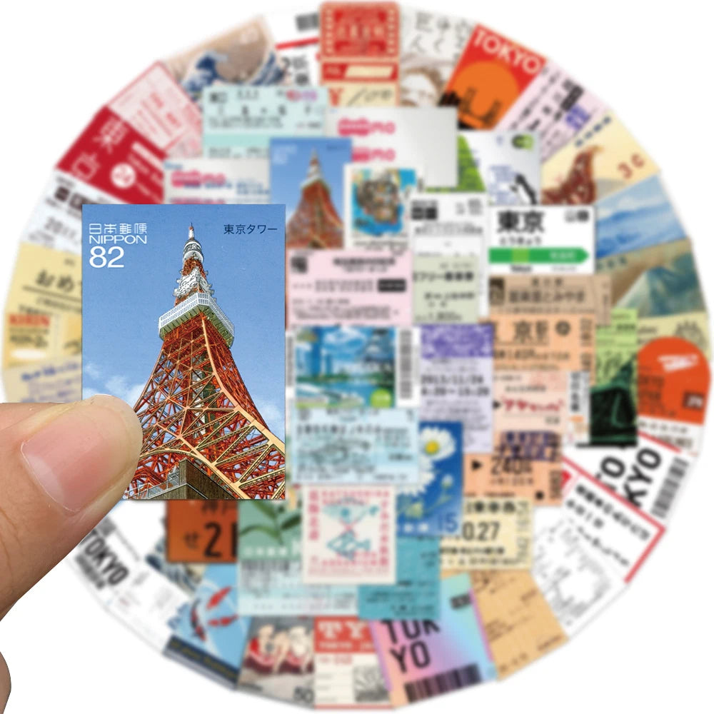 60pcs Tokyo Travel Souvenir Ticket Graffiti Stickers Cartoon Decals Kids Toy DIY Suitcase Scrapbook Phone Laptop Sticker