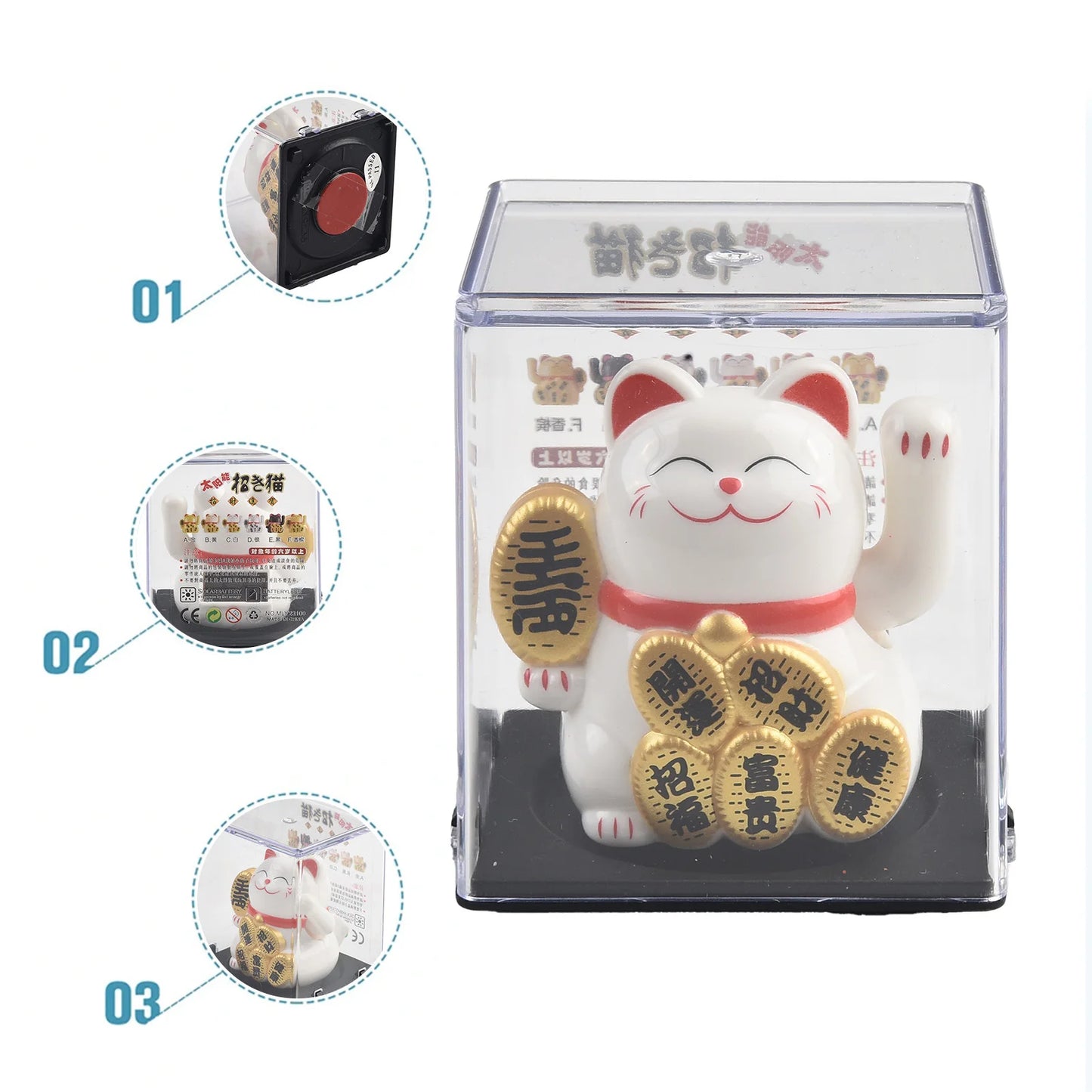 2inch Solar Powered Maneki Neko Lucky Cat For Home Office Car Decoration Birthday Gift Welcoming Waving Hand Beckoning Fortune