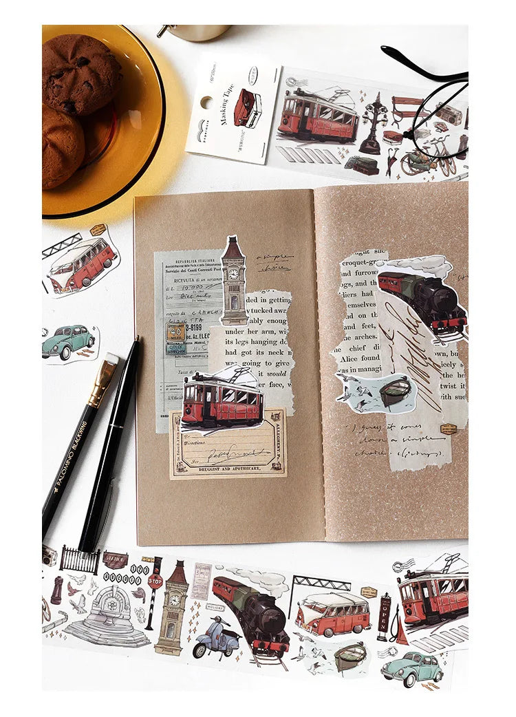 Travel Journey Memory Washi Masking Tape Coffee Shop City Street View Decorative Stickers Diy Label For Scrapbooking Diary Album
