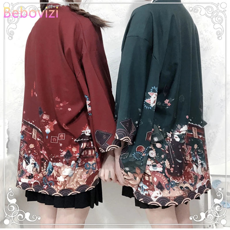 2023 New Summer Loose Red Black Japanese Samurai Streetwear Cardigan Women Men Harajuku Haori Kimono Cosplay Blouse Top Yukata