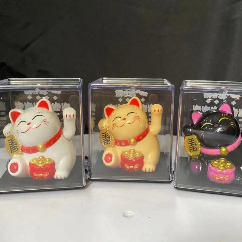 Solar Powered ManekiNeko Lucky Cat Welcoming Chinese Lucky Cat Waving Hand Beckoning Fortune Cat Figurines For Home Decor