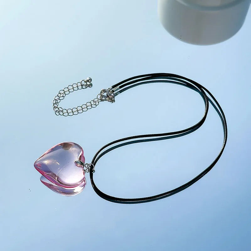 Y2k Love Heart Necklace for Women Fashion Hip Hop Red Hearts Pink Pendants Necklaces Rope Chain Girls Rave Gift Gothic Jewelry