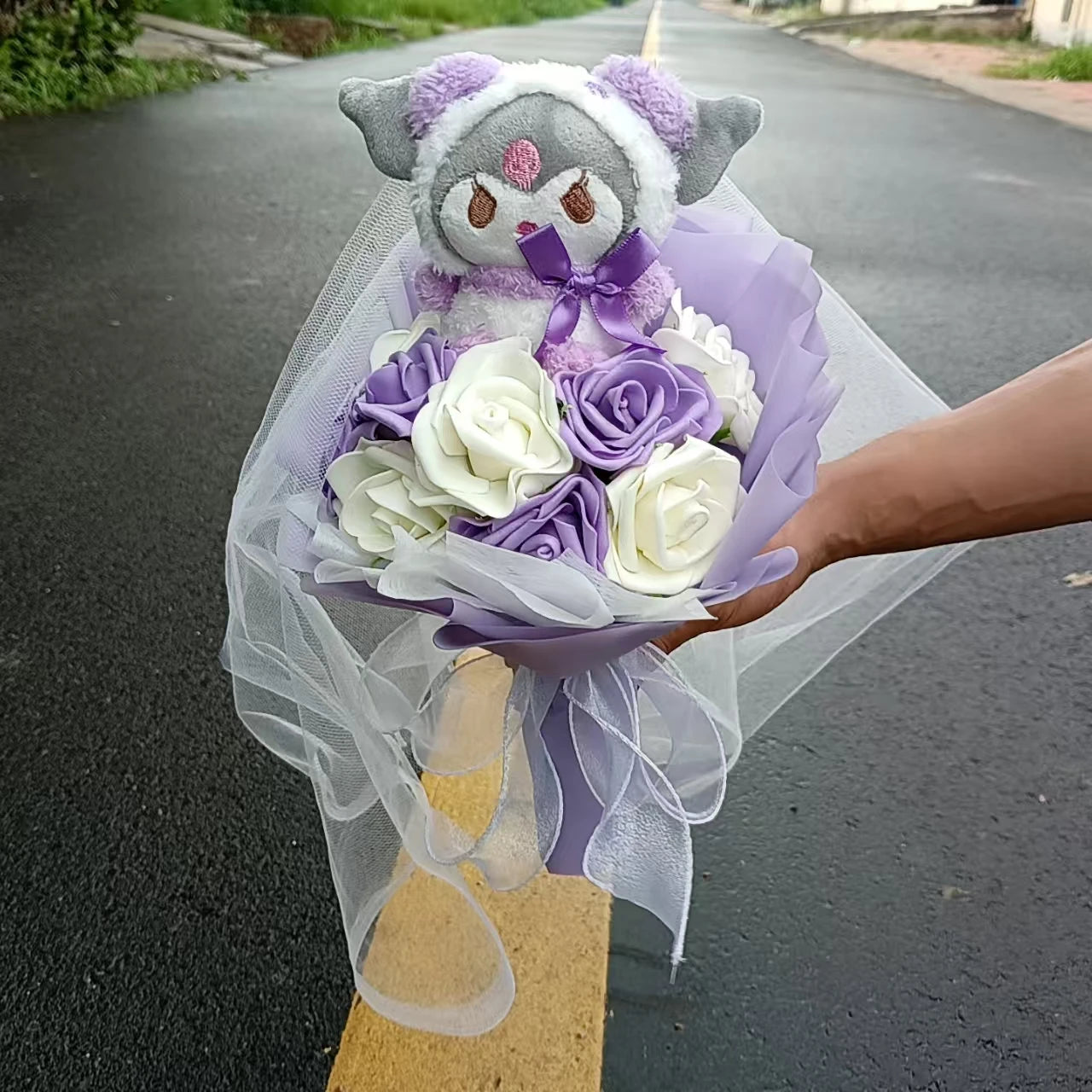 Christmas Gifts Sanrio Plush Flowers Bouquet Kuromi Plushie Soft Doll Animals Valentine's Day Birthday Wedding Party Gift