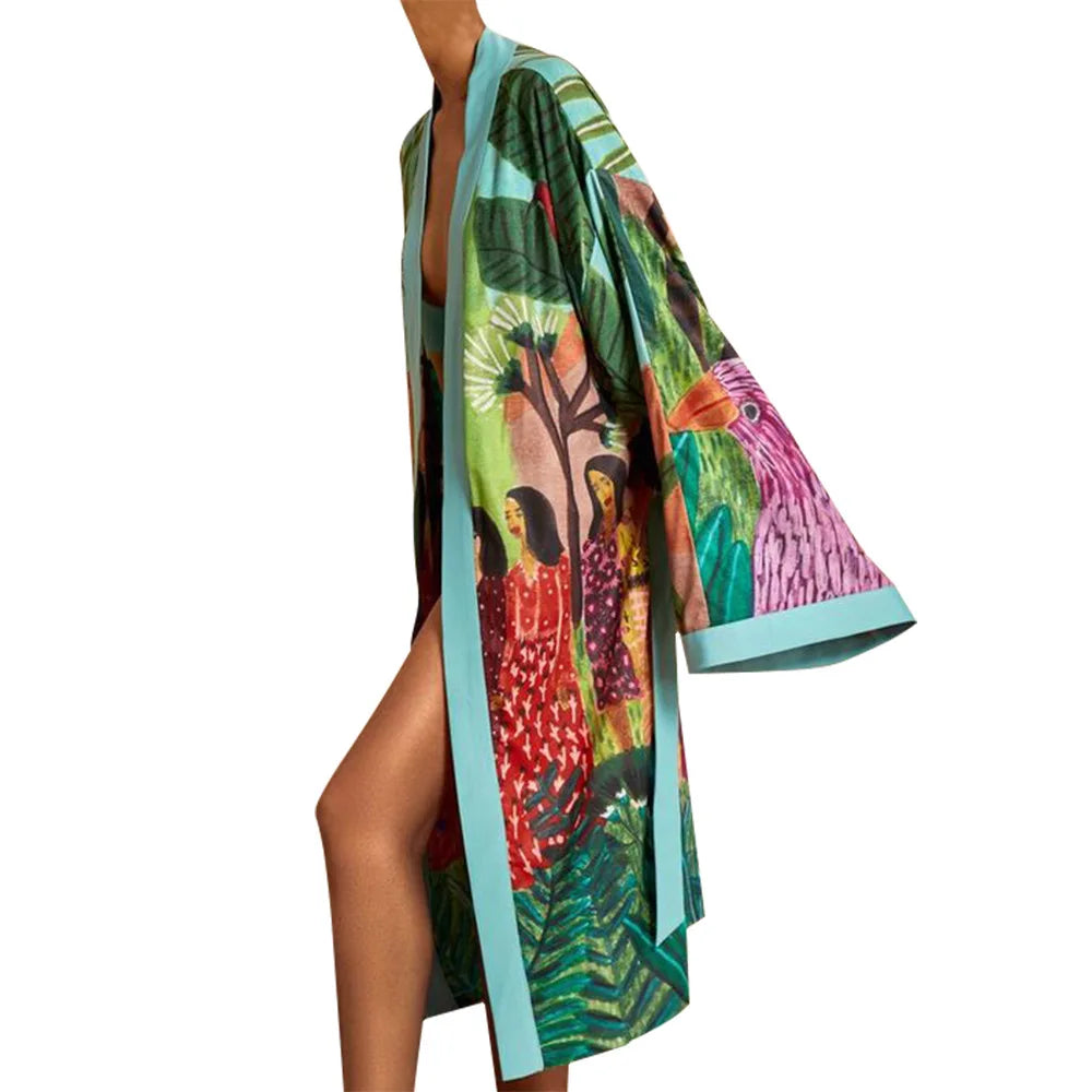 New Style Japanese Traditional Kimono Gown With Obi Popular Print Flower Pajamas Women Silk Large Size Bathrobe Yukata Dress