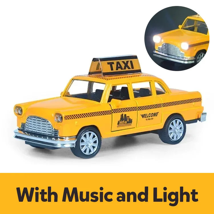 1/32 Retro Taxi Model Alloy Car Toy Miniature Car Collection Diecast Sound Light Kids Toys Children's Day Gift
