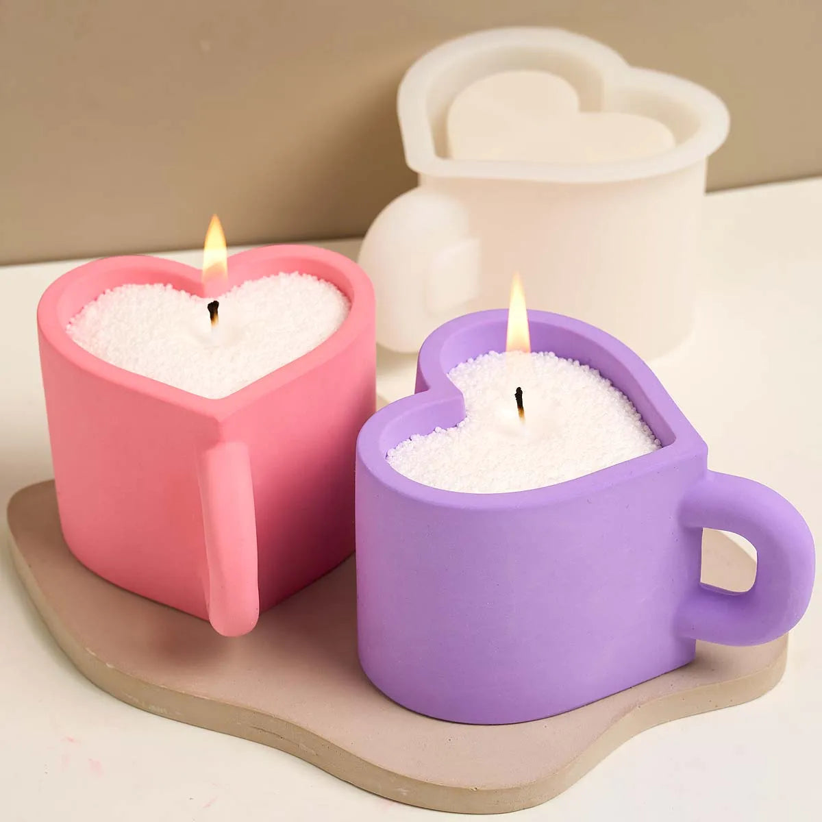 DIY Love Heart Mug Silicone Mold Valentine's Day Gifts Handle Teacup Gypsum Resin Candle Jar Casting Molds Handmade Home Decor
