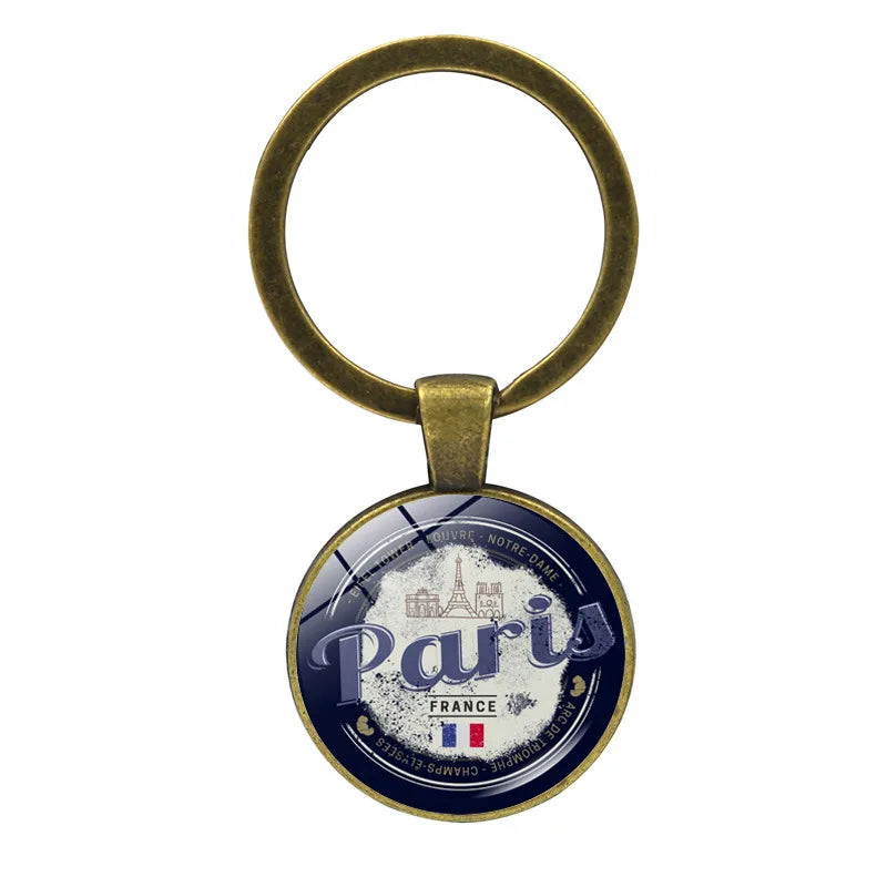 Paris Souvenirs Gifts Keychain France 2024 Eiffel Tower Triumphal Arch National Flag Glass Pendant Universal Car Bag Keyring