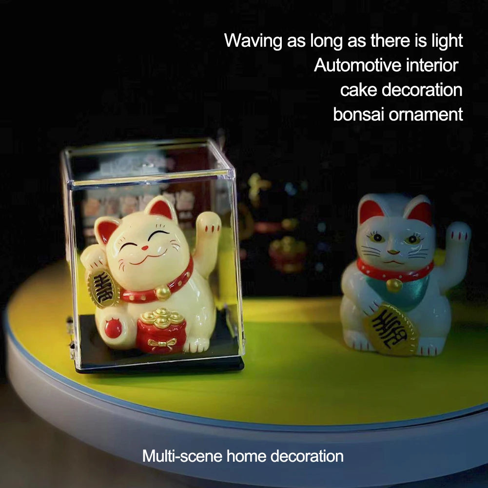 Solar-Powered Maneki Neko Waving Arm Beckoning Fortune Cat Lucky Cat For Home Office Cars Christmas Decoration Gift Accessiores