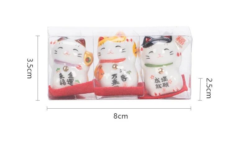 Pack of 3 Pieces Mini Ceramic Lucky Fortune Cat, Desktop Car Decoration Figurines Cute Kitten Maneki Neko Ornament 1.3 Inch Tall