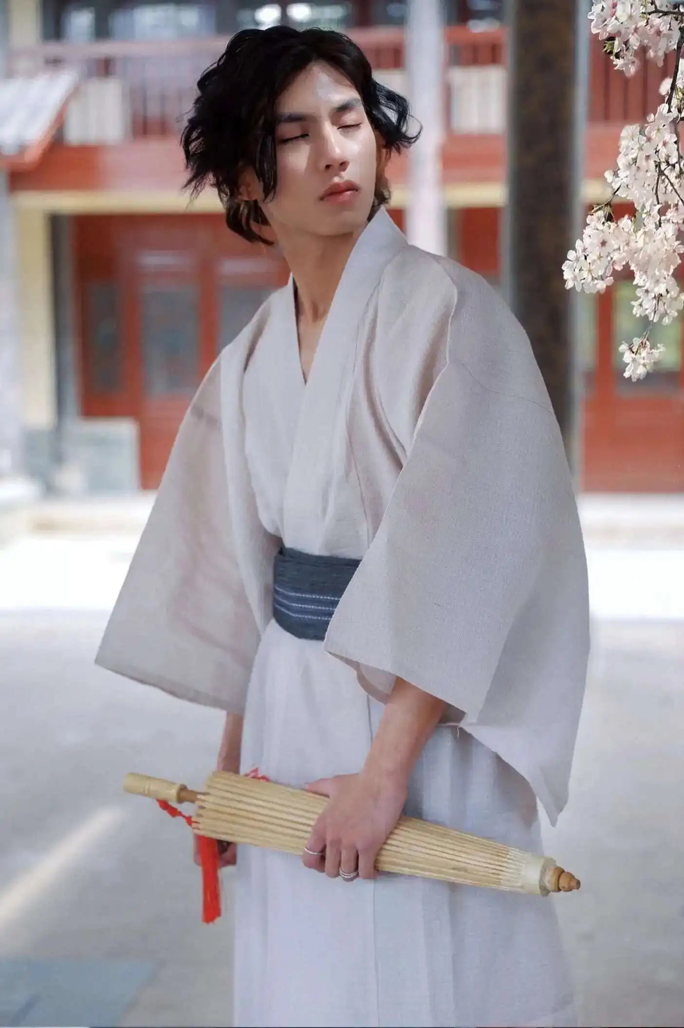 Traditional Japanese KIMONO Fashion YUKATA Summer Men Long Robes With Belt 95% Cotton Pajamas Set Male Sleepwear Bathrobe