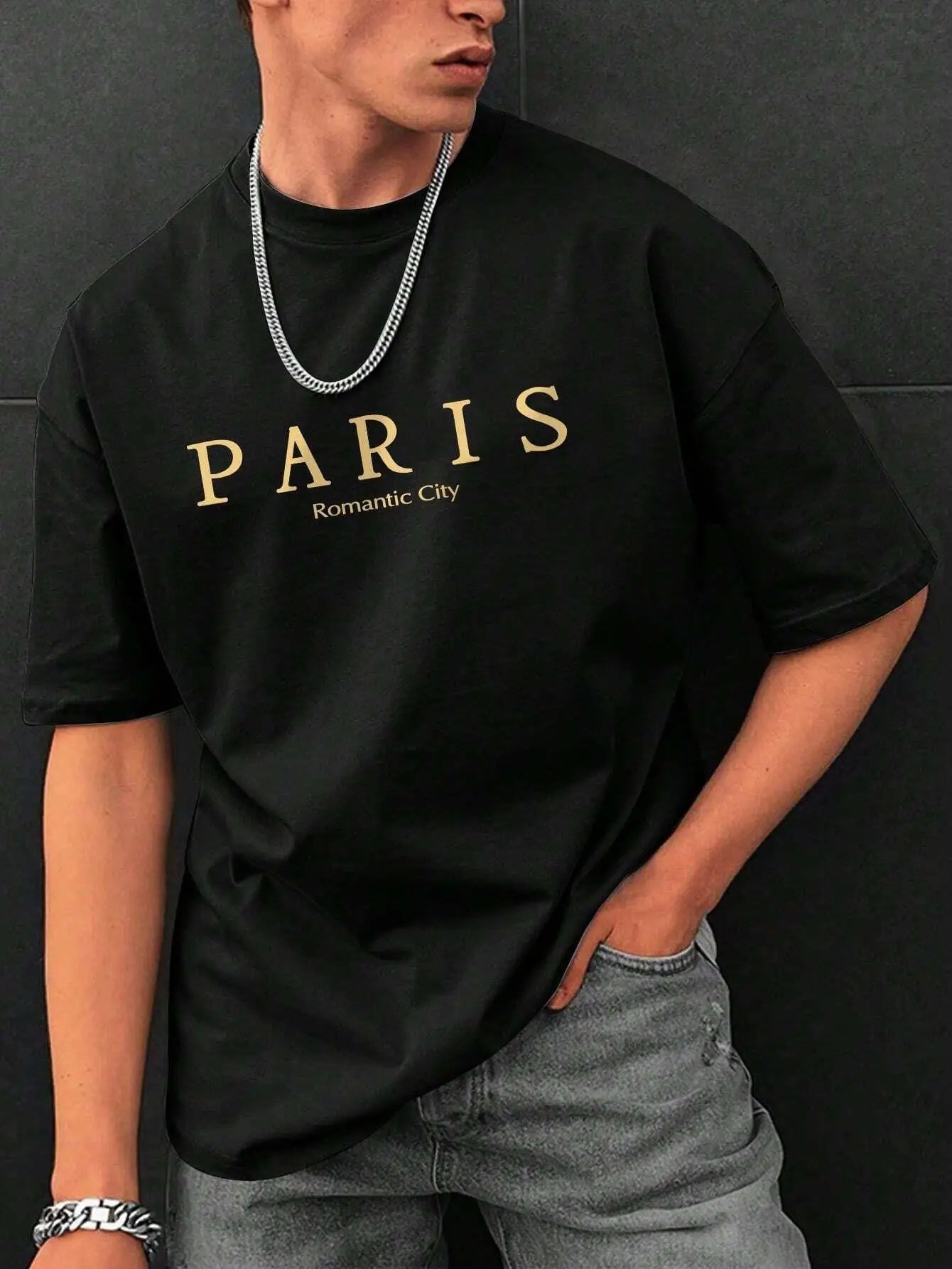 Paris Romantic City Letter Graphic Print Tees Men T-Shirt Summer Loose Clothing Loose Cotton Oversize Tshirt Street Soft Tops