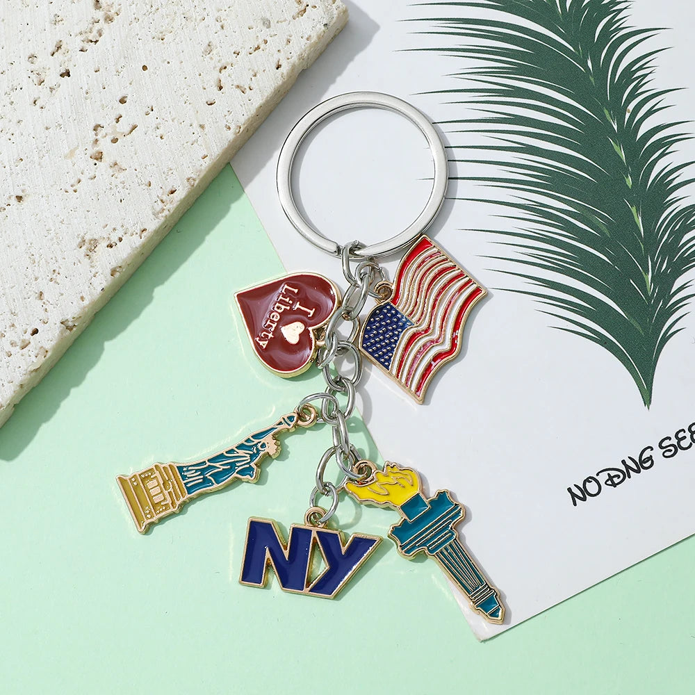 Statue of Liberty Decorations Independence Day Keychain Bag Pendant Heart Decorative Keying Backpack Liberty Pendant Accessories