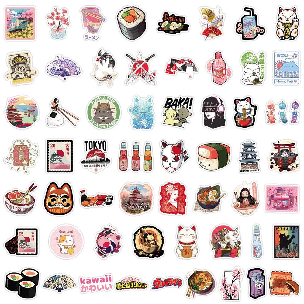 110Pcs Japanese Stickers Tokyo Lucky Cat DIY Stickers Scrapbooking Phone Luggage Skateboard Waterproof Decals