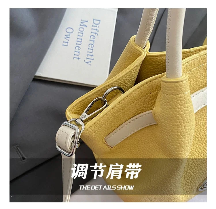 Classic Designer Paris Fashion Tote Messenger Purse Shopper Bag Elegant Leather Solid Color Commuter