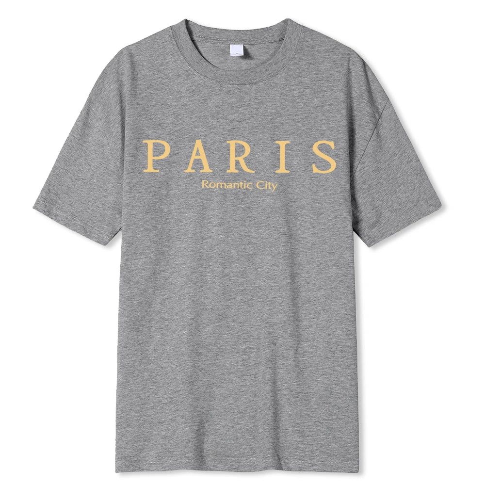 Paris Romantic City Letter Graphic Print Tees Men T-Shirt Summer Loose Clothing Loose Cotton Oversize Tshirt Street Soft Tops
